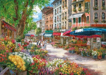 cityscape flower stores Oil Paintings